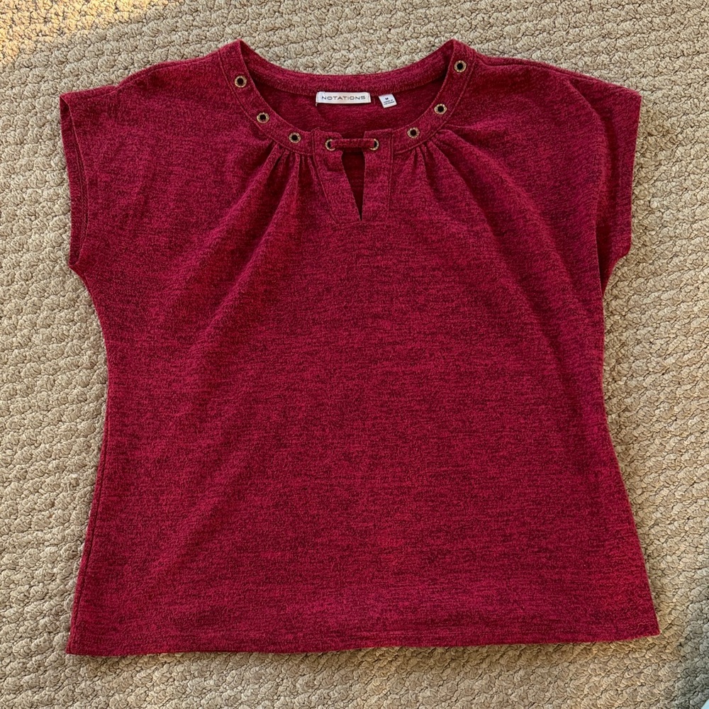Notations Red Eyelet-Tie Pullover Top